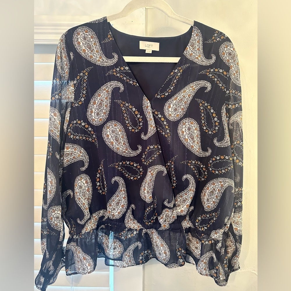 LOFT Navy blue paisley blouse.